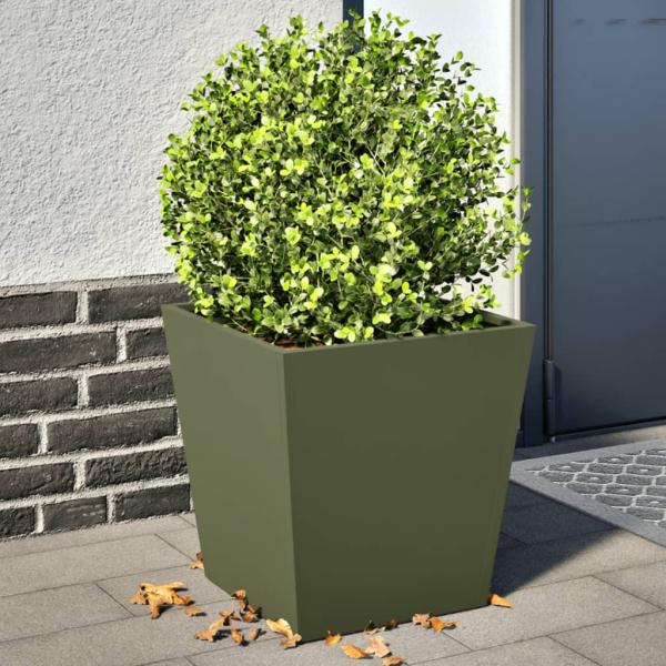 ARDEBO.de - Pflanzkübel 2 Stk. Olivgrün 40x40x40 Stahl