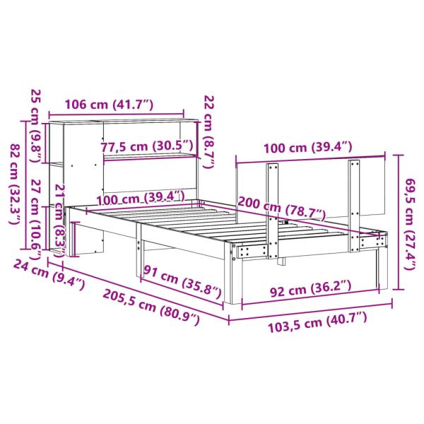 Massivholzbett mit Regal ohne Matratze Weiß 100x200 cm Kiefer