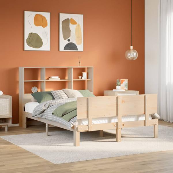 ARDEBO.de - Massivholzbett mit Regal ohne Matratze 120x190 cm Kiefer
