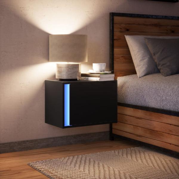 ARDEBO.de - Wand-Nachttisch mit LED-Leuchten Schwarz