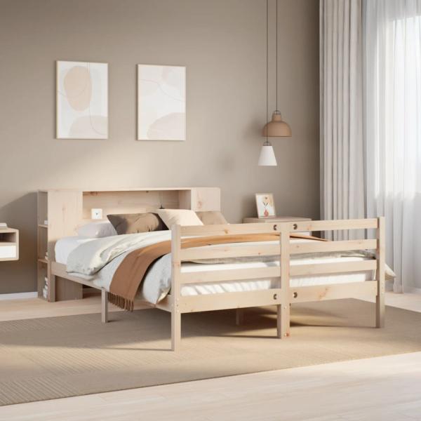 ARDEBO.de - Massivholzbett mit Regal ohne Matratze 150x200 cm Kiefernholz