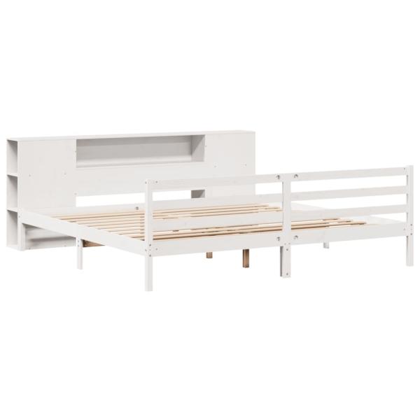 Massivholzbett mit Regal ohne Matratze Weiß 200x200 cm Kiefer