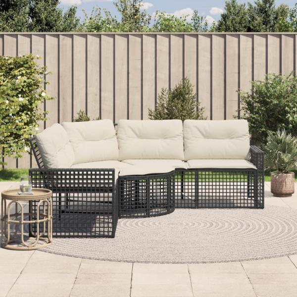 ARDEBO.de - Gartensofa in L-Form mit Kissen und Fußbank Schwarz Poly Rattan