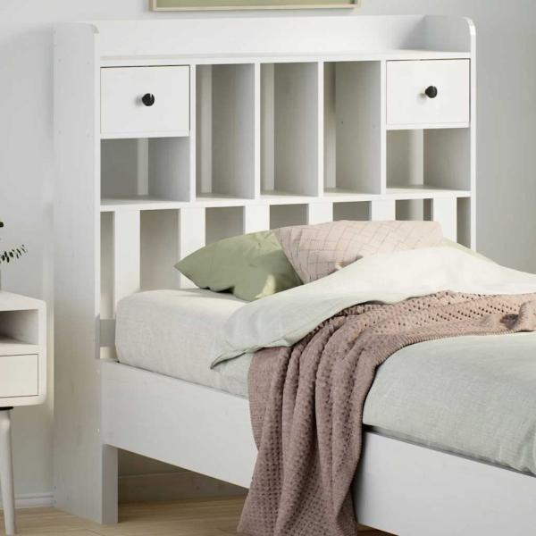 ARDEBO.de - Kopfteil mit Stauraum Weiß 75 cm Massivholz Kiefer