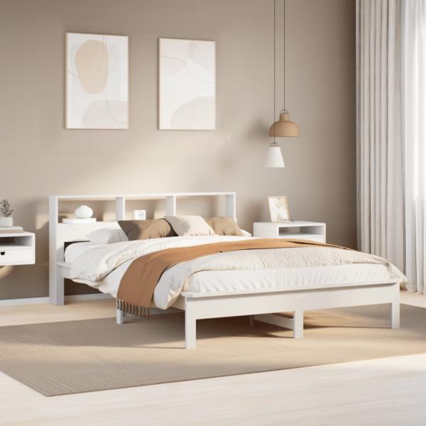 ARDEBO.de - Massivholzbett ohne Matratze Weiß 140x190 cm Kiefernholz