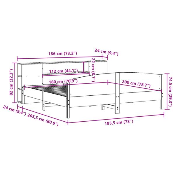 Massivholzbett mit Regal ohne Matratze Wachsbraun 180x200 cm