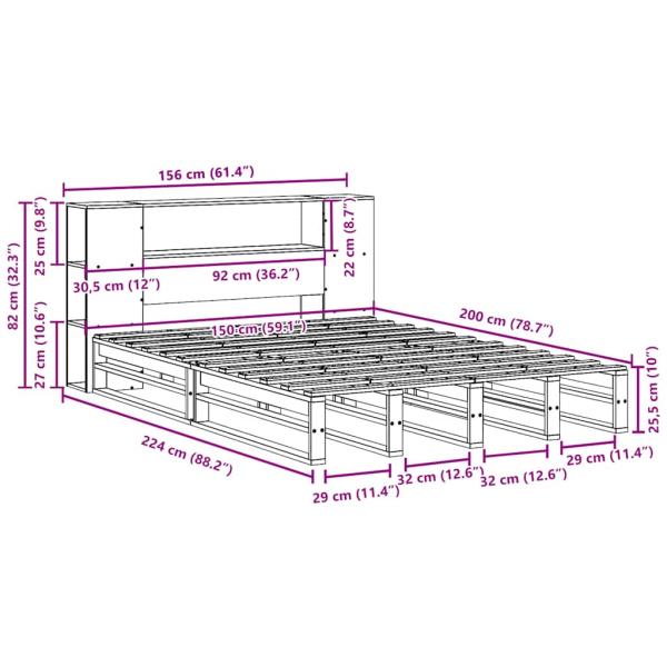 Massivholzbett mit Regal ohne Matratze Weiß 150x200 cm