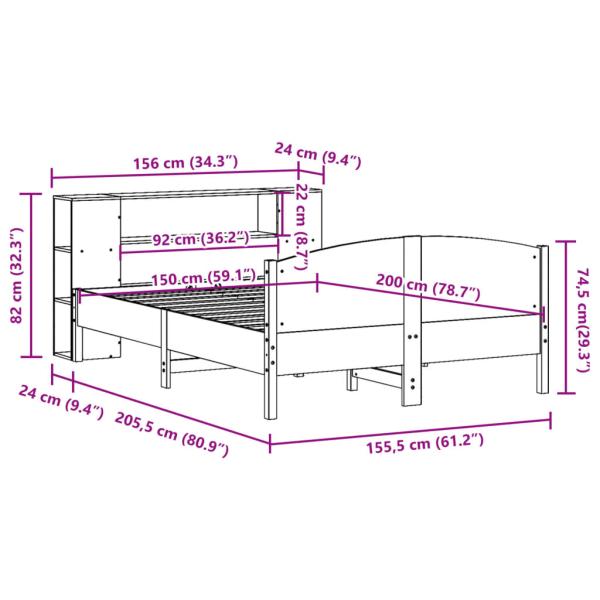 Massivholzbett mit Regal ohne Matratze Wachsbraun 150x200 cm