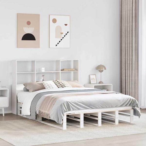 ARDEBO.de - Massivholzbett mit Regal ohne Matratze Weiß 140x200 cm