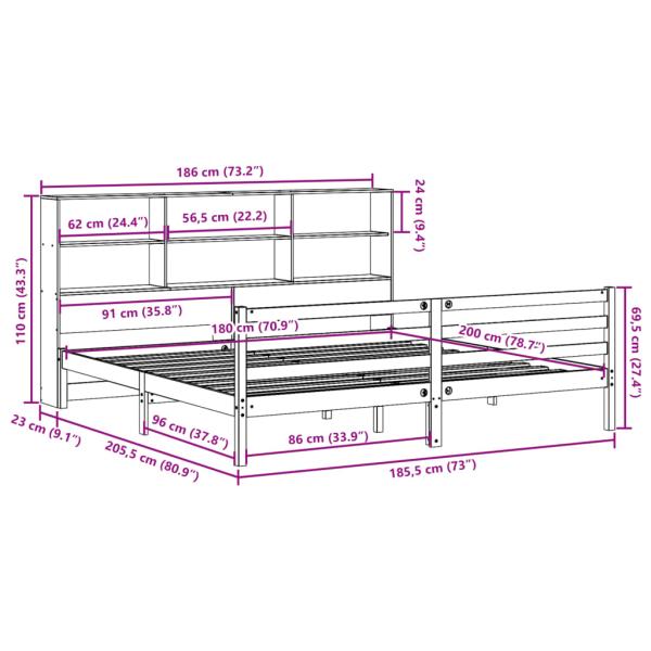 Massivholzbett mit Regal ohne Matratze 180x200 cm Kiefernholz