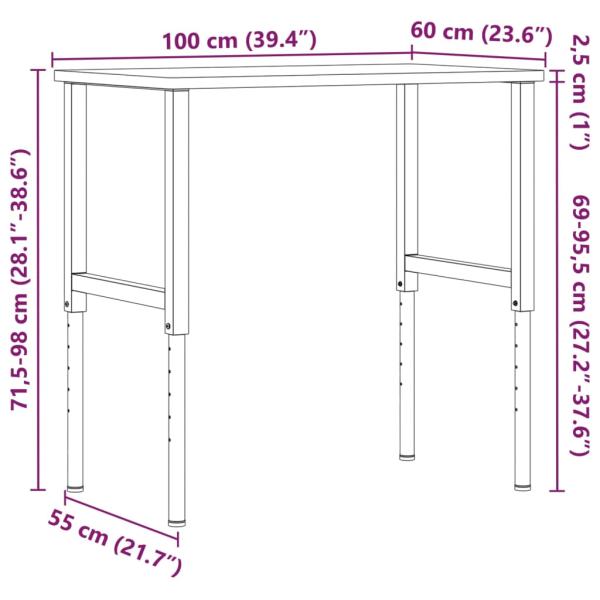 Werkbank Dunkelbraun 100x60x(71,5-98) cm Massivholz Eiche