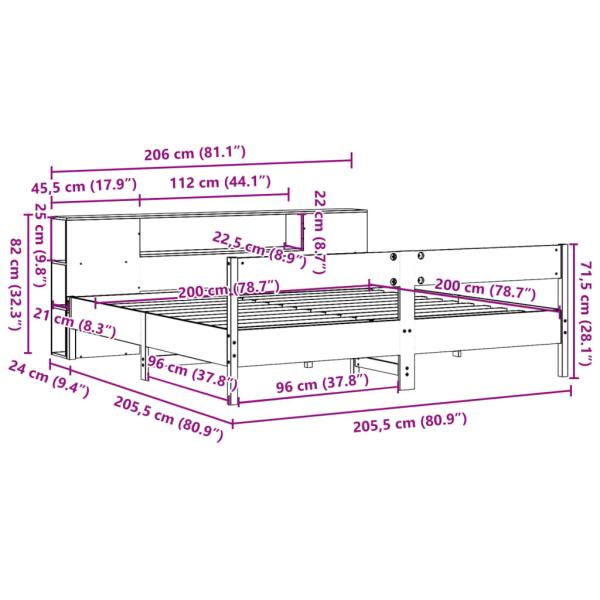 Massivholzbett mit Regal ohne Matratze Wachsbraun 200x200 cm
