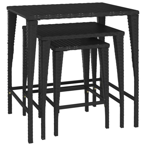 ARDEBO.de - Garten-Satztische 3 Stk. Schwarz Poly Rattan