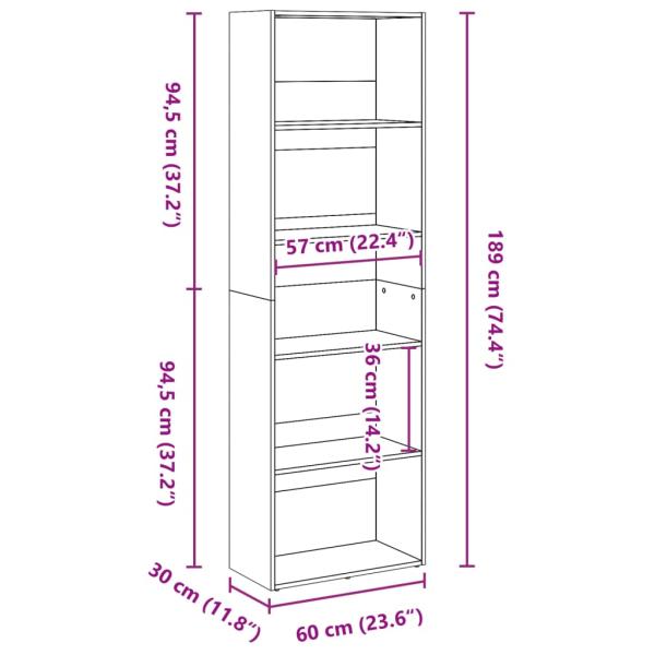 Bücherregal Weiß 60x30x189 cm Holzwerkstoff