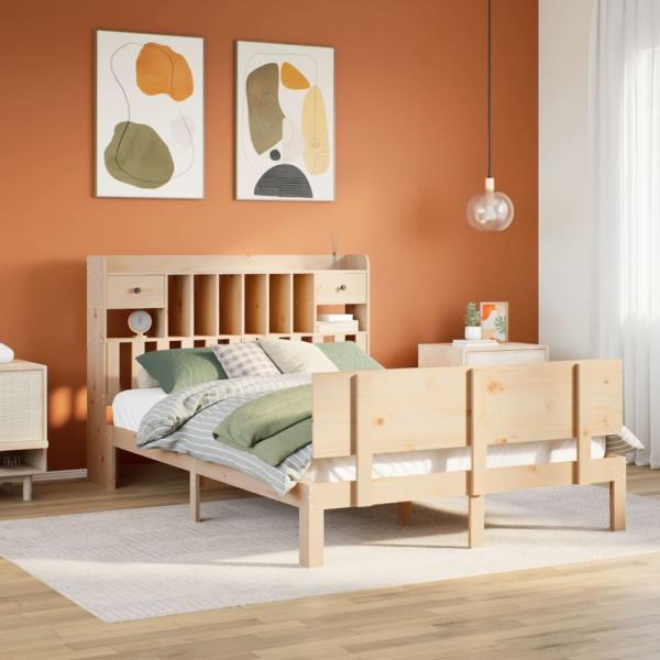 ARDEBO.de - Massivholzbett mit Regal ohne Matratze 160x200 cm Kiefer