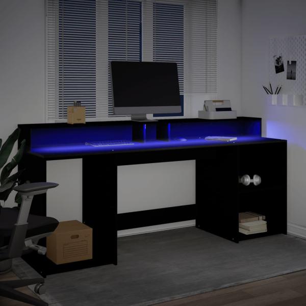 ARDEBO.de - LED-Schreibtisch Schwarz 200x55x91 cm Holzwerkstoff