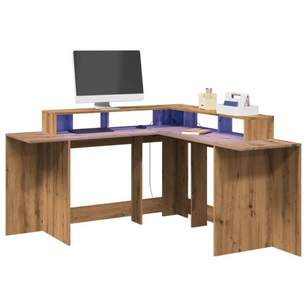 ARDEBO.de - LED-Schreibtisch Artisan-Eiche 152x152x91 Holzwerkstoff