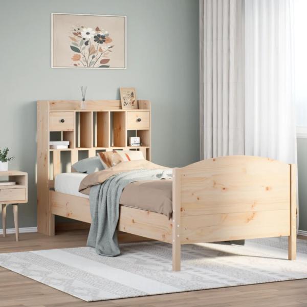 ARDEBO.de - Massivholzbett mit Regal ohne Matratze 90x200 cm Kiefer