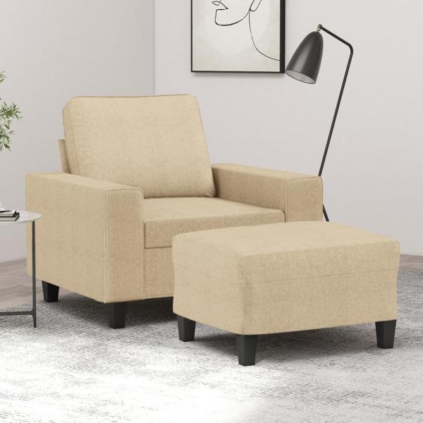 ARDEBO.de - Sessel mit Hocker Creme 60 cm Stoff