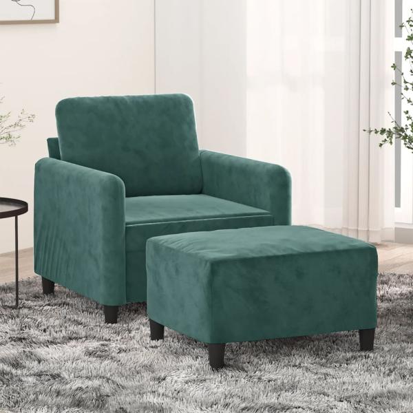 ARDEBO.de - Sessel mit Hocker Dunkelgrün 60 cm Samt