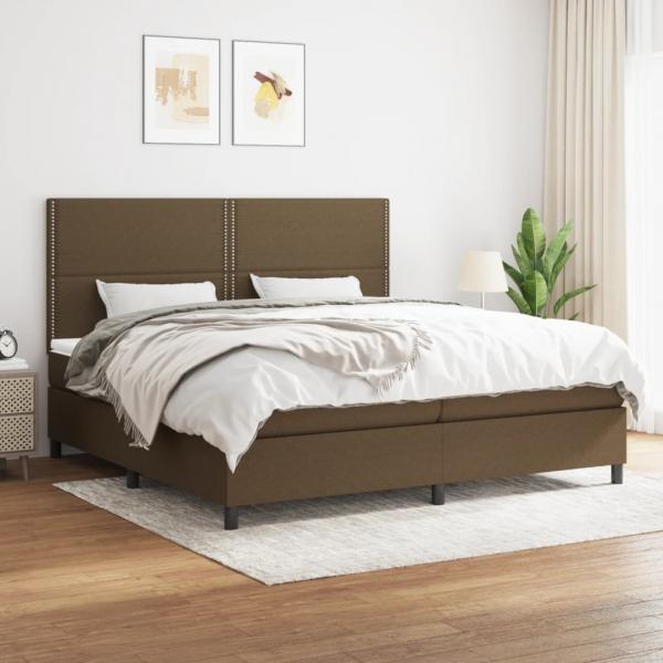 ARDEBO.de - Boxspringbett mit Matratze Dunkelbraun 200x200 cm Stoff