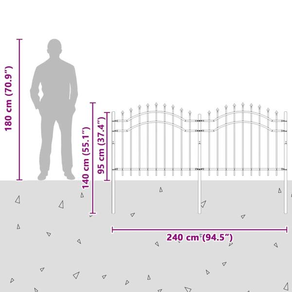 Gartenzaun mit Speerspitzen Schwarz 140 cm Stahl