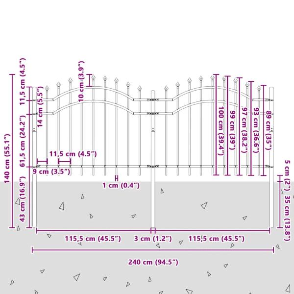 Gartenzaun mit Speerspitzen Schwarz 140 cm Stahl