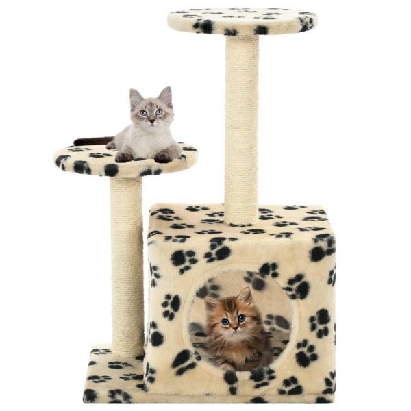 ARDEBO.de - Katzen-Kratzbaum Sisal 60 cm Beige Pfoten-Aufdruck
