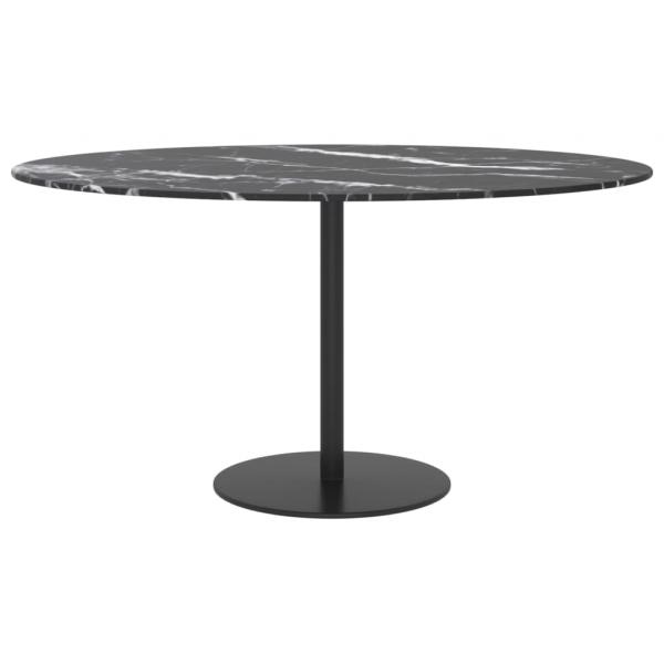 Tischplatte Schwarz Ø80x1 cm Hartglas in Marmoroptik
