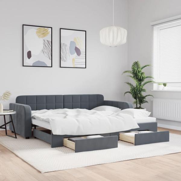 ARDEBO.de - Tagesbett Ausziehbar mit Schubladen Dunkelgrau 90x200 cm Samt