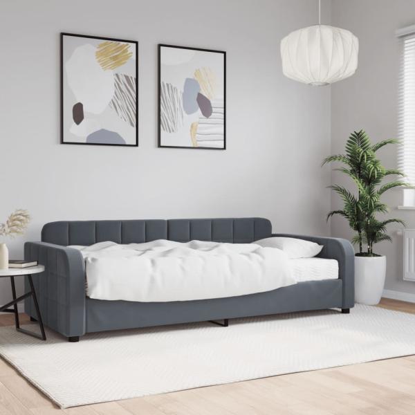 ARDEBO.de - Tagesbett mit Matratze Dunkelgrau 90x200 cm Samt