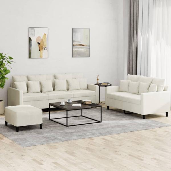 ARDEBO.de - 3-tlg. Sofagarnitur mit Kissen Creme Samt