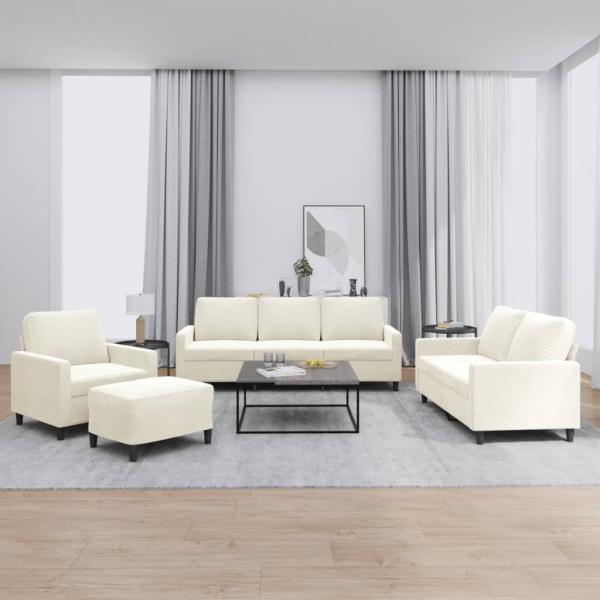 ARDEBO.de - 4-tlg. Sofagarnitur mit Kissen Creme Samt