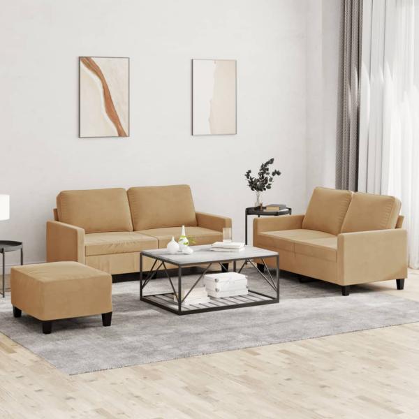 ARDEBO.de - 3-tlg. Sofagarnitur mit Kissen Braun Samt