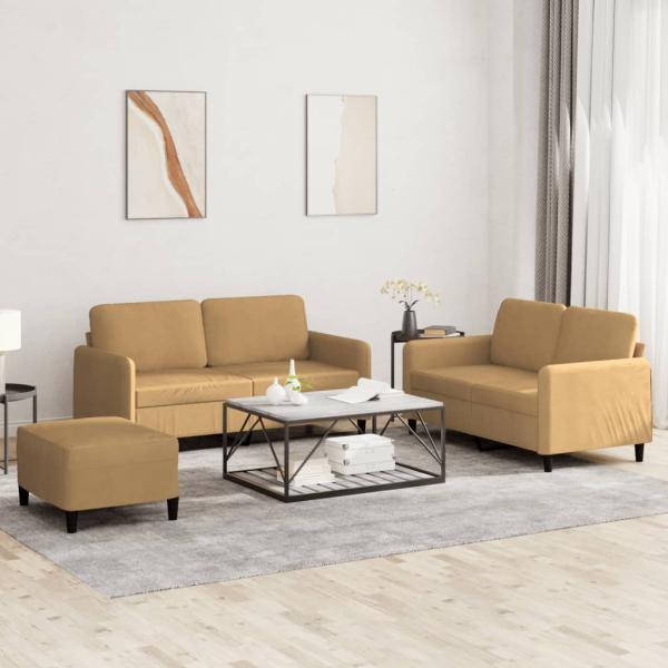 ARDEBO.de - 3-tlg. Sofagarnitur Braun Samt