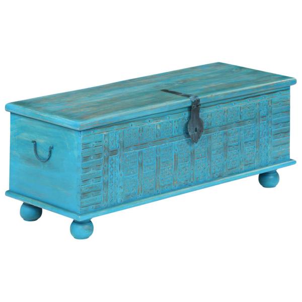 Aufbewahrungstruhe Massivholz Mango Blau 100x40x41 cm
