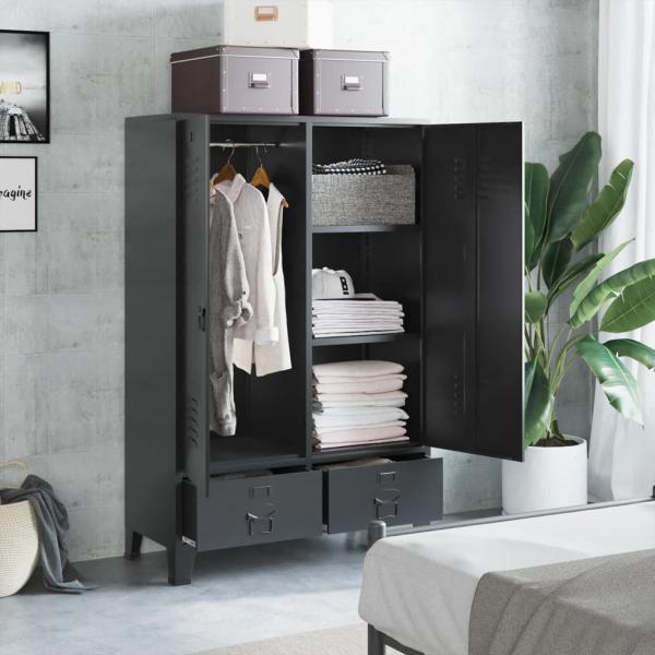 ARDEBO.de - Kleiderschrank Industrial Schwarz 90x40x140 cm Stahl
