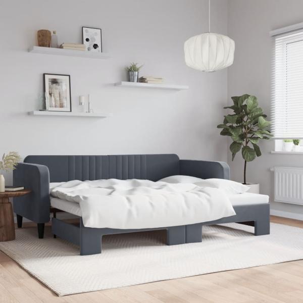 ARDEBO.de - Tagesbett Ausziehbar Dunkelgrau 90x200 cm Samt