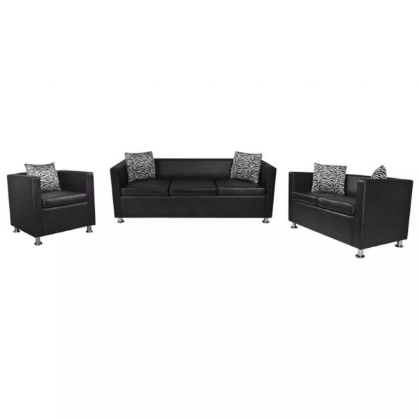 ARDEBO.de - Sofa-Set Kunstleder 3-Sitzer + 2-Sitzer + Sessel Schwarz