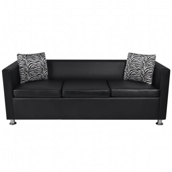 Sofa-Set Kunstleder 3-Sitzer + 2-Sitzer + Sessel Schwarz