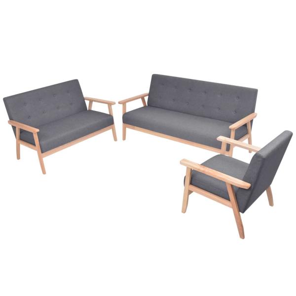 ARDEBO.de - Sofa-Set 3-tlg. Stoff Dunkelgrau