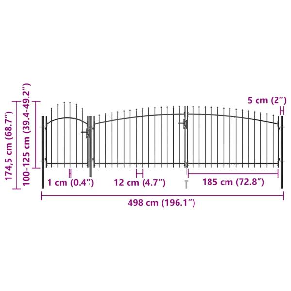 Gartentor mit Speerspitzen 5x1,75 m Schwarz