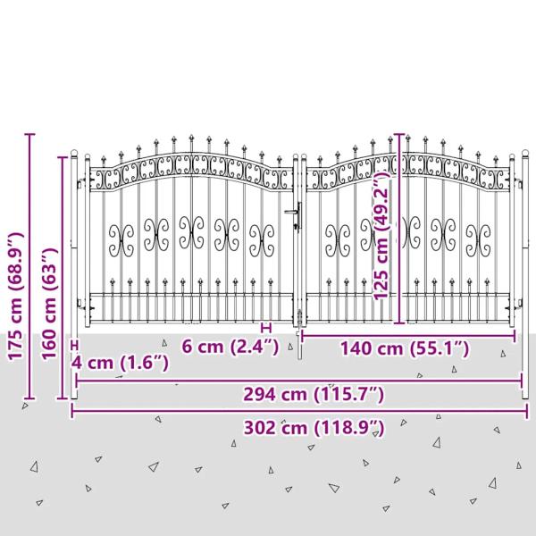 Zauntor mit Speerspitzen Schwarz 305x173 cm Stahl