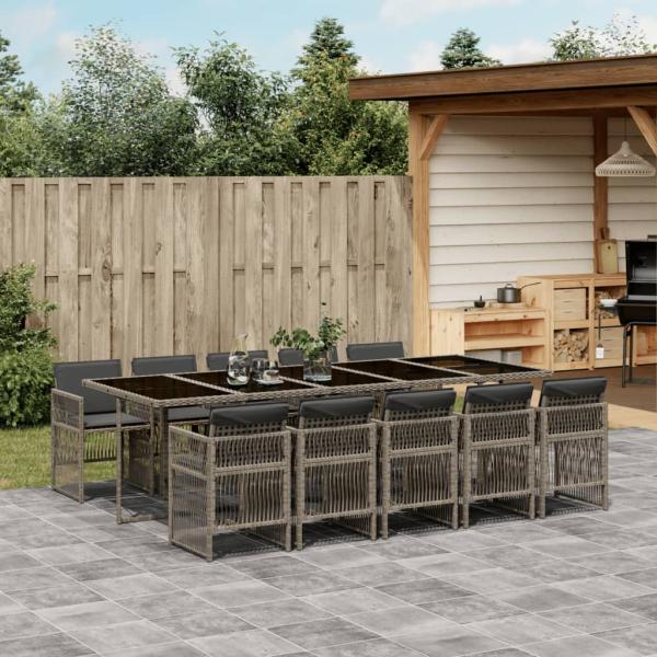 ARDEBO.de - 11-tlg. Garten-Essgruppe mit Kissen Beigemischung Poly Rattan