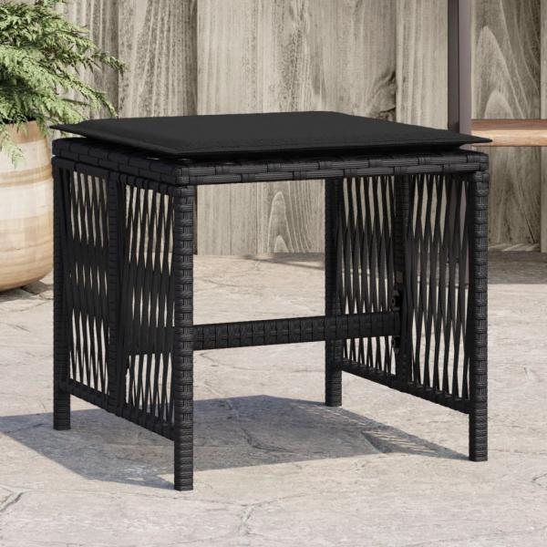 ARDEBO.de - Gartenhocker mit Kissen 4 Stk. Schwarz 41x41x36 cm Poly Rattan