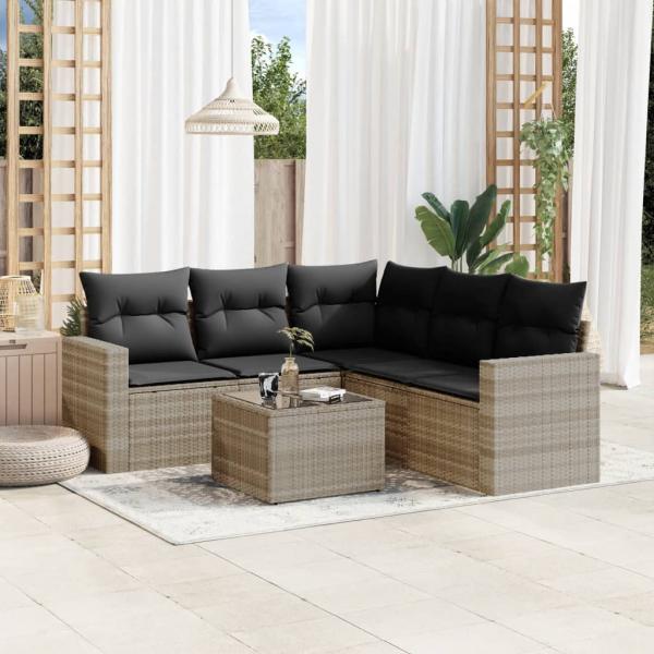 ARDEBO.de - 6-tlg. Garten-Sofagarnitur mit Kissen Hellgrau Poly Rattan