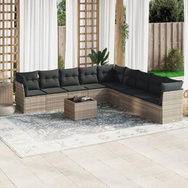 ARDEBO.de - 10-tlg. Garten-Sofagarnitur mit Kissen Hellgrau Poly Rattan