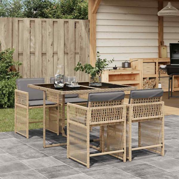 ARDEBO.de - 5-tlg. Garten-Essgruppe mit Kissen Beigemischung Poly Rattan