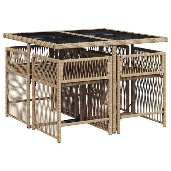 5-tlg. Garten-Essgruppe mit Kissen Beigemischung Poly Rattan