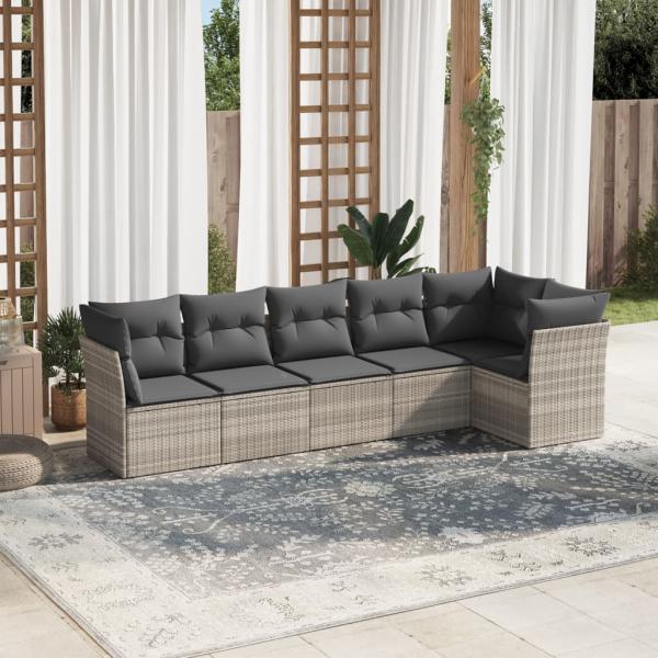 ARDEBO.de - 6-tlg. Garten-Sofagarnitur mit Kissen Hellgrau Poly Rattan